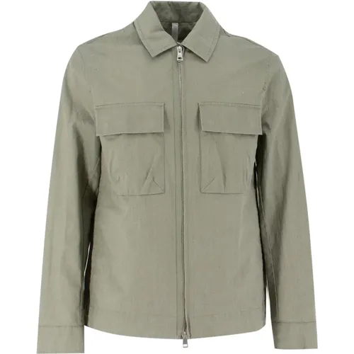 Light Jackets, male, , Size: L Linen Shirt Jacket with Pockets - Duno - Modalova