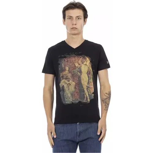 Cotton V-Neck T-Shirt with Front Print , male, Sizes: 2XL, L, XL, S, M - Trussardi - Modalova