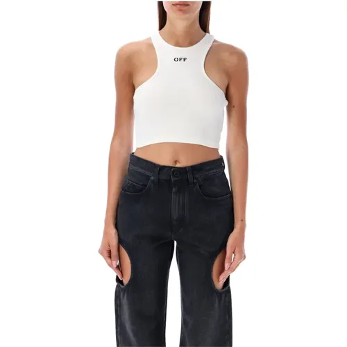 Off , Ribbed Crop Top Aw24 , female, Sizes: S - Off White - Modalova