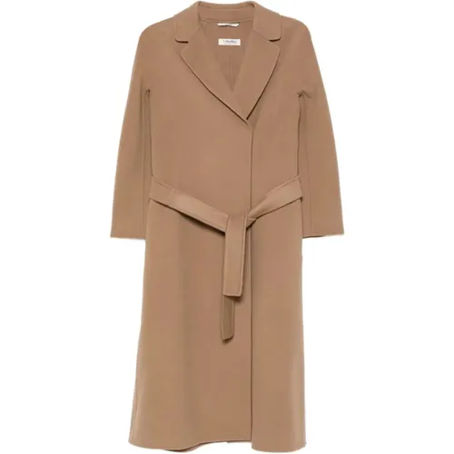 Belted Coats, female, , Size: 2XS Camel Wool Coat with Self-Tie Belt - Max Mara - Modalova