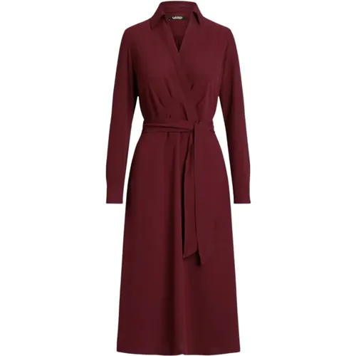 Burgundes Midi-Kleid mit langen Ärmeln , Damen, Größe: L - Ralph Lauren - Modalova