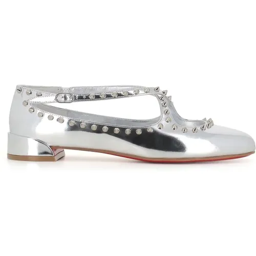 Silber Studded Ballett Flats Spiegel Leder - Christian Louboutin - Modalova