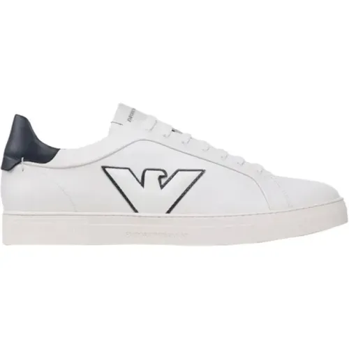 Weiße Logo-Sneakers Blaues Detail , Herren, Größe: 43 EU - Armani - Modalova