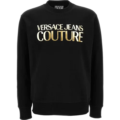 Logo-Print Baumwoll-Sweatshirt Schwarz , Herren, Größe: L - Versace Jeans Couture - Modalova