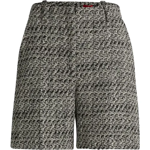 Gemusterte Bouclé High-Waisted Damen Shorts , Damen, Größe: L - Hugo Boss - Modalova