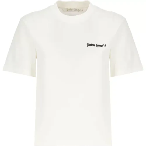 Weiße Baumwoll-T-Shirt mit Logo , Damen, Größe: M - Palm Angels - Modalova