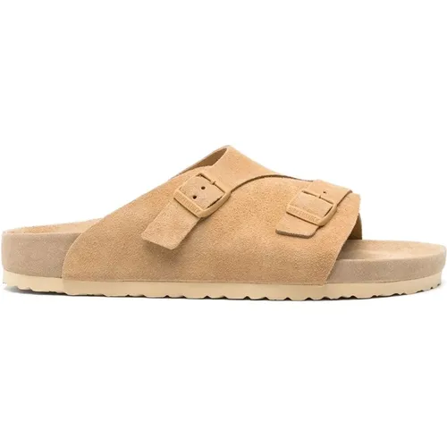 Sliders, male, , Size: 10 US Suede Buckle Fastening Sandals - Birkenstock - Modalova