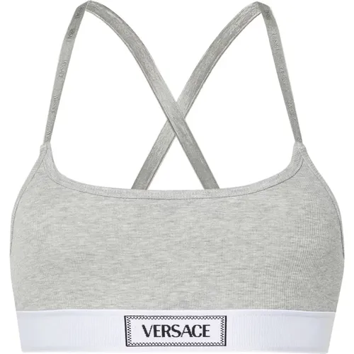 Bras, female, , Size: S Vintage Logo Embroidered Grey Underwear - Versace - Modalova