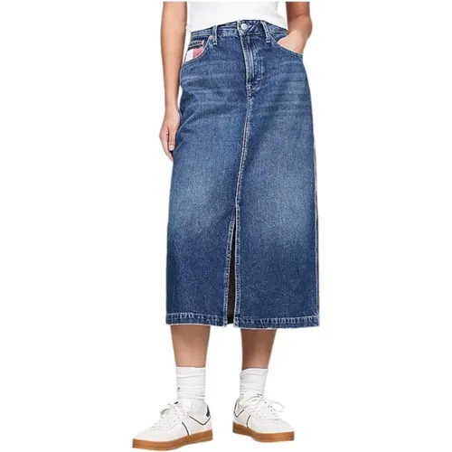 Retro Denim Rock mit Eleganter Öffnung , Damen, Größe: W24 - Tommy Hilfiger - Modalova