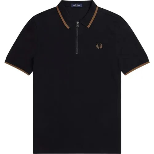 Polo Shirts, male, , Size: XL Short-sleeve Crêpe Polo with Zip - Fred Perry - Modalova