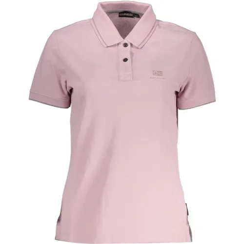 Stilvolles Rosa Polo mit Kontrastdetails , Damen, Größe: XS - Napapijri - Modalova