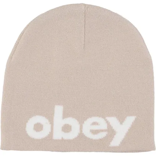 Beanies, male, , Size: ONE SIZE Silver Grey Beanie Hat Stretch Fabric - Obey - Modalova