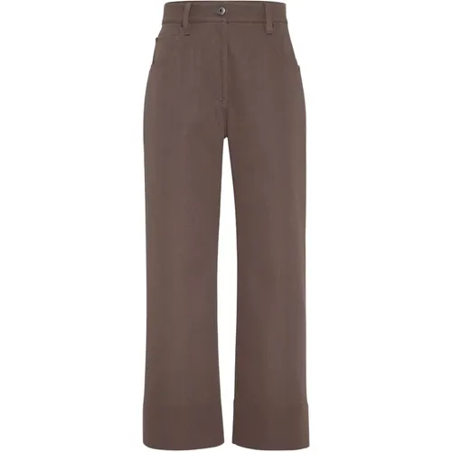 Straight Trousers, female, , Size: S High Waist Button Pants - BRUNELLO CUCINELLI - Modalova