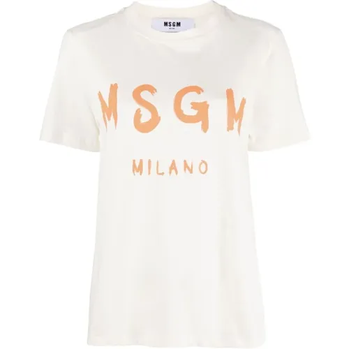 Weißes Logo-T-Shirt mit Rundhalsausschnitt , Damen, Größe: M - Msgm - Modalova