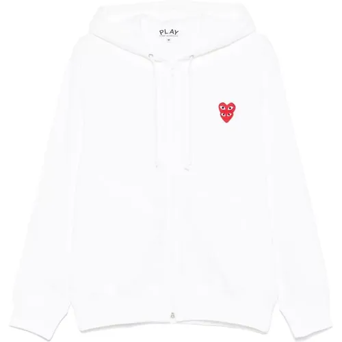 Zip-throughs, male, , Size: L Double Heart Patch Hoodie Sweatshirt - Comme des Garçons Play - Modalova