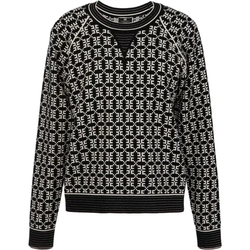 Jacquard Piquet Sweater with Logo , female, Sizes: L - Elisabetta Franchi - Modalova