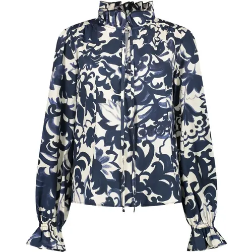 Stilvolle Lily Blaue Bluse mit Rüschen , Damen, Größe: L - Amaya Amsterdam - Modalova