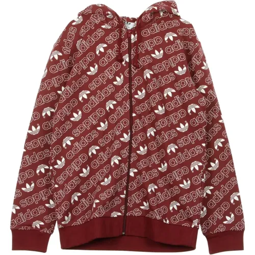 Zip-throughs, male, , Size: S Burgundy Monogram Zip Hoodie - Adidas - Modalova