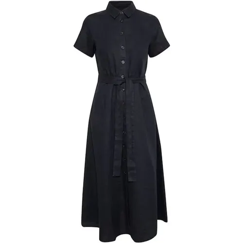 EflinPW DR - Dark Navy Linen Shirt Dress , female, Sizes: S - Part Two - Modalova