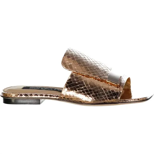 Sliders, female, , Size: 4 US Rose Gold Leather Flat Sandals - Sergio Rossi - Modalova