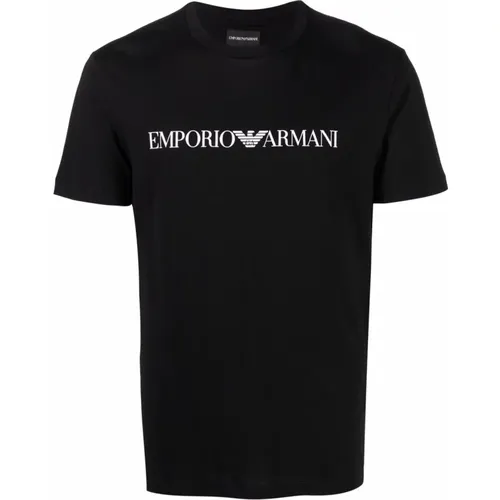Blau Logo Print Crew Neck T-shirt - Emporio Armani - Modalova
