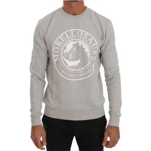 Sweatshirts, male, , Size: S Cotton Crewneck Sweater with Morellosaurs Logo - Frankie Morello - Modalova