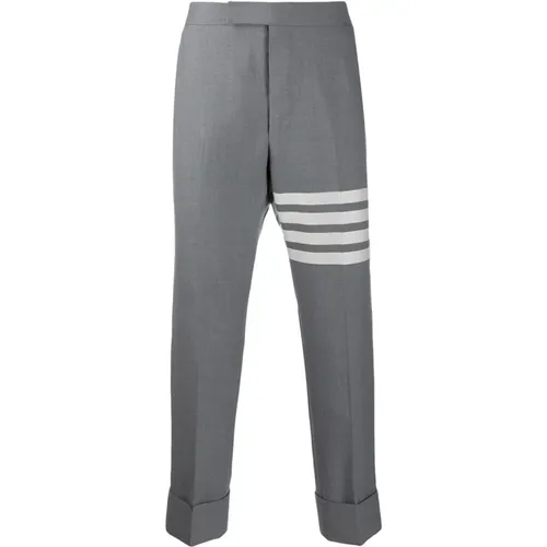 Cropped Trousers, male, , Size: L Grey 4-Bar Trousers - Thom Browne - Modalova