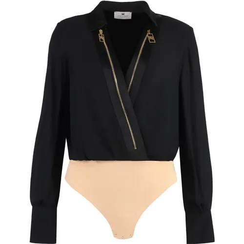 Body, female, , Size: M Georgette Bodysuit Shirt with Zipper Front - Elisabetta Franchi - Modalova