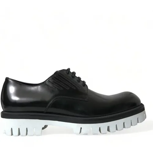 Elegante Schwarze und Weiße Leder Derby Schuhe , Herren, Größe: 43 EU - Dolce & Gabbana - Modalova
