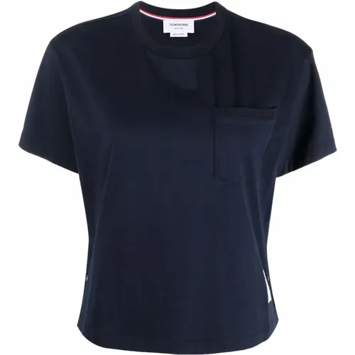 Blaue T-Shirts und Polos mit Signaturdetails , Damen, Größe: 2XS - Thom Browne - Modalova