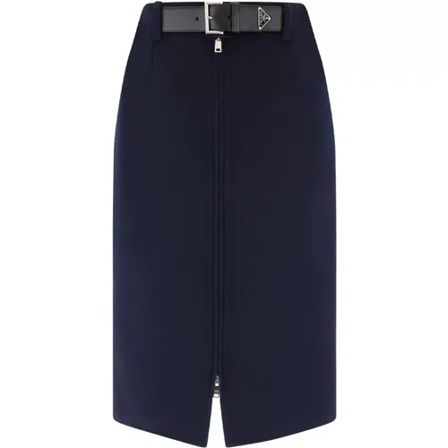 Wool Skirt with Zip Closure , female, Sizes: L - Prada - Modalova