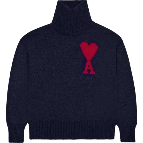 Navy Knit Logo Sweater , male, Sizes: M, L, XL, S, XS - Ami Paris - Modalova