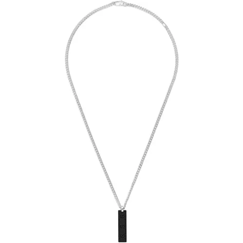 Necklaces, female, , Size: ONE SIZE Tag Necklace in sterling silver and black rubberized tag _length 50/55 cm - Gucci - Modalova