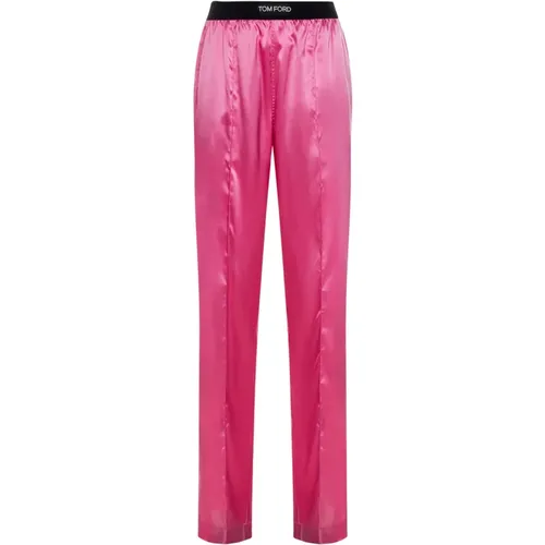 Silk Trousers with Velvet Waistband , female, Sizes: S - Tom Ford - Modalova