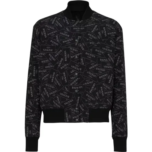 Bomber Jackets, male, , Size: XL Printed label bomber jacket - Balmain - Modalova