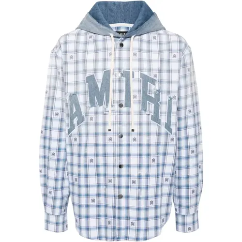 Light Jackets, male, , Size: M/L Gradient Check Overshirt Hooded Jacket - Amiri - Modalova