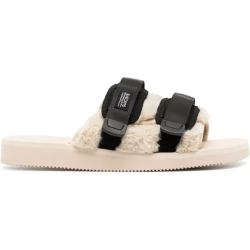 Sliders, male, , Size: 12 US Black Moto Logo Patch Sandals - Suicoke - Modalova