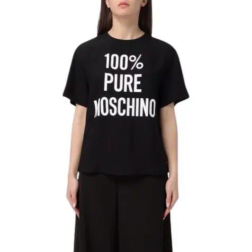 Schwarzes T-Shirt mit Slogan-Druck und Kurzen Ärmeln , Damen, Größe: 2XS - Moschino - Modalova
