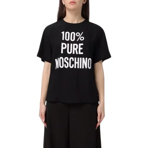 Schwarzes T-Shirt mit Slogan-Druck und Kurzen Ärmeln , Damen, Größe: S - Moschino - Modalova