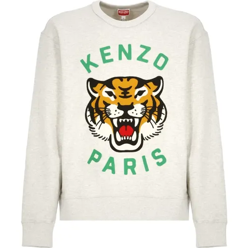 Round-neck Knitwear, male, , Size: M Grey Crew Neck Sweatshirt Lucky Tiger - Kenzo - Modalova