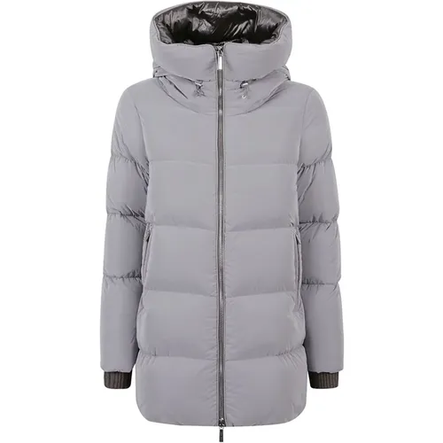 Light Grey Down Jacket with Hood , female, Sizes: S - Moorer - Modalova