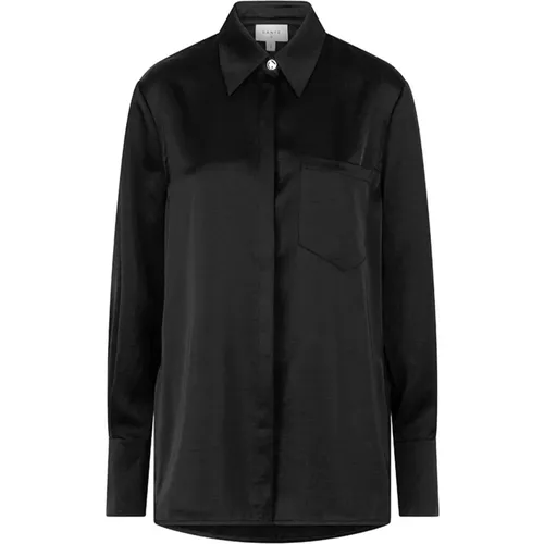 Langes Satinshirt in Schwarz , Damen, Größe: XL - Dante 6 - Modalova