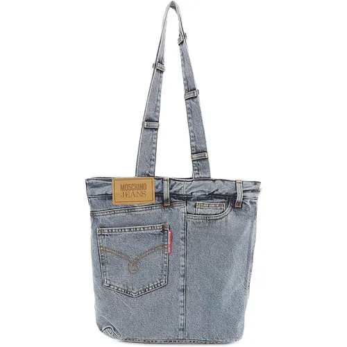 Denim Shopping Bag with Heritage Finish , female, Sizes: ONE SIZE - Moschino - Modalova