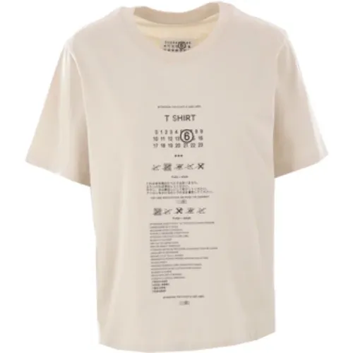 Weiße Baumwoll-T-Shirt mit Care Label Print , Damen, Größe: S - MM6 Maison Margiela - Modalova