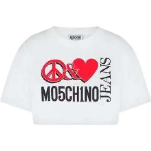 Peace & Love Cropped Logo T-shirt , Damen, Größe: M - Moschino - Modalova