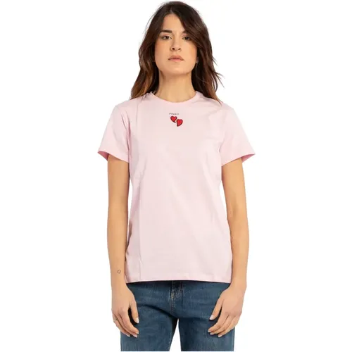 T-Shirt mit Besticktem Herz und Logo-Druck - pinko - Modalova