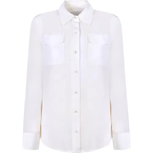 Seide Slim Weiße Bluse , Damen, Größe: XL - Equipment - Modalova