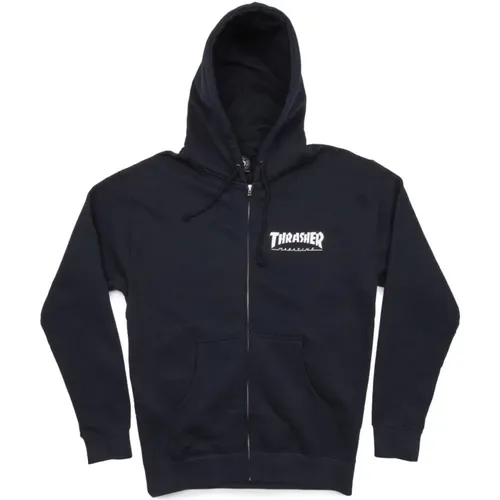 Zip-throughs, male, , Size: XL Zip Logo Hoodie in Navy/White - Thrasher - Modalova