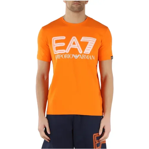 Stretch Cotton T-Shirt with Embossed Logo Print , male, Sizes: S, 2XL - Emporio Armani EA7 - Modalova