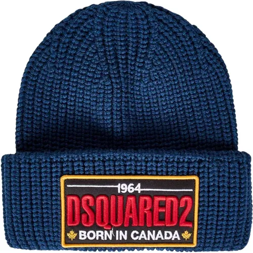 Blaue Wollmütze mit Logopatch - Dsquared2 - Modalova